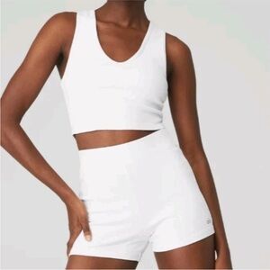 ALO Yoga Goddess Ribbed Cropped Racerback Tank In White